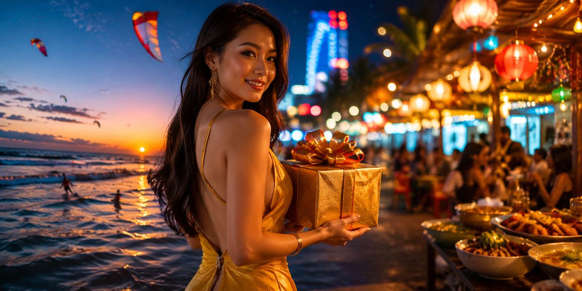 Cảnh đường phố Mui Ne về đêm với ánh đèn sầm uất phù hợp cho giải trí và cá cược